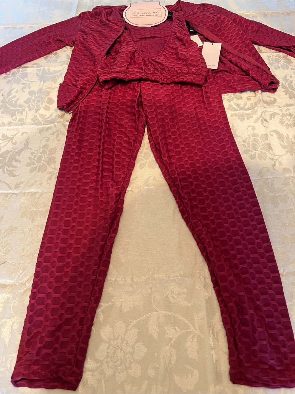 3pcs Tank, Jacket, Legging Set if it were me Deep Berry Textured
